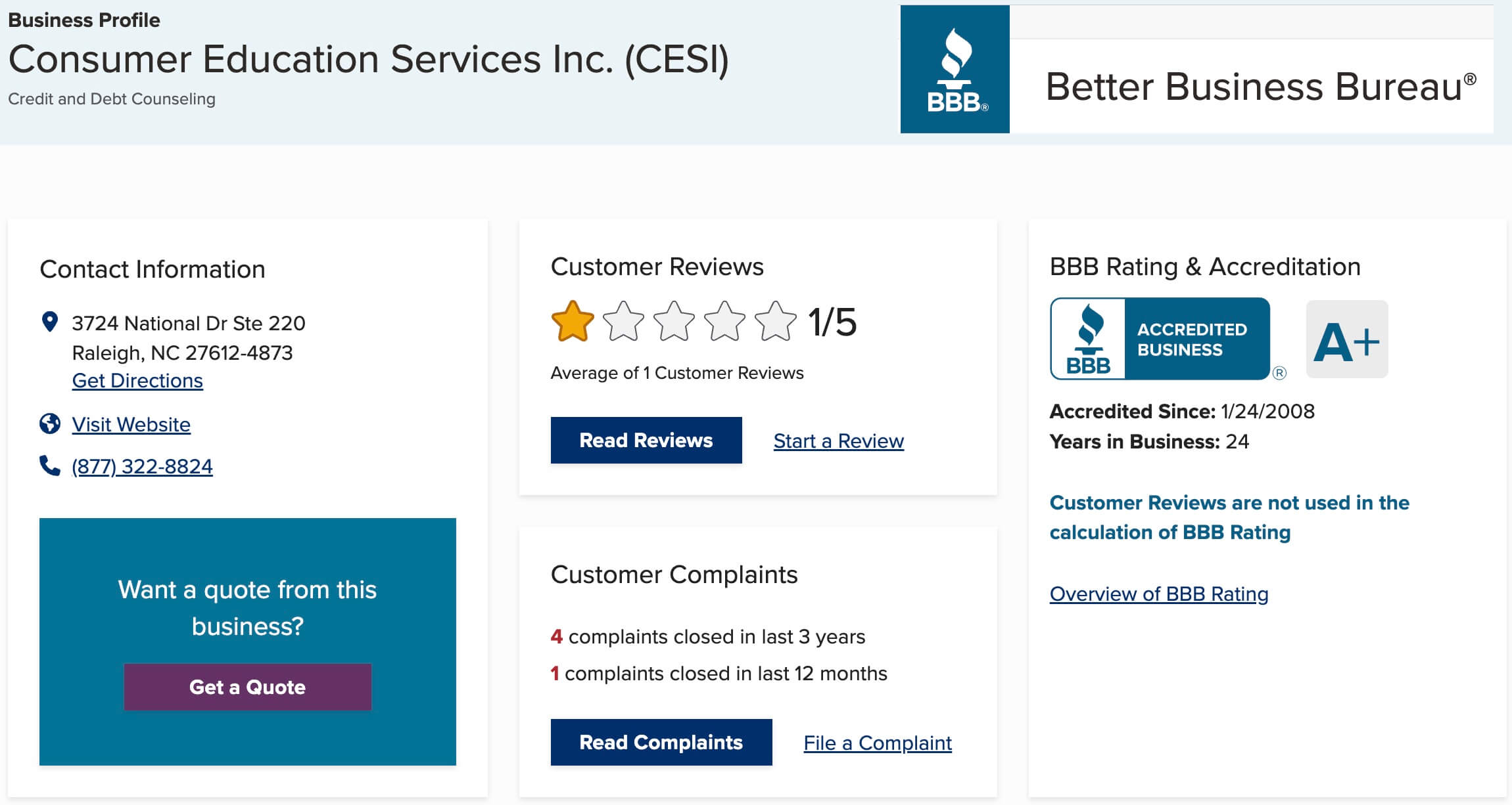 Consumer Education Services, Inc (CESI) Reviews at BBB 