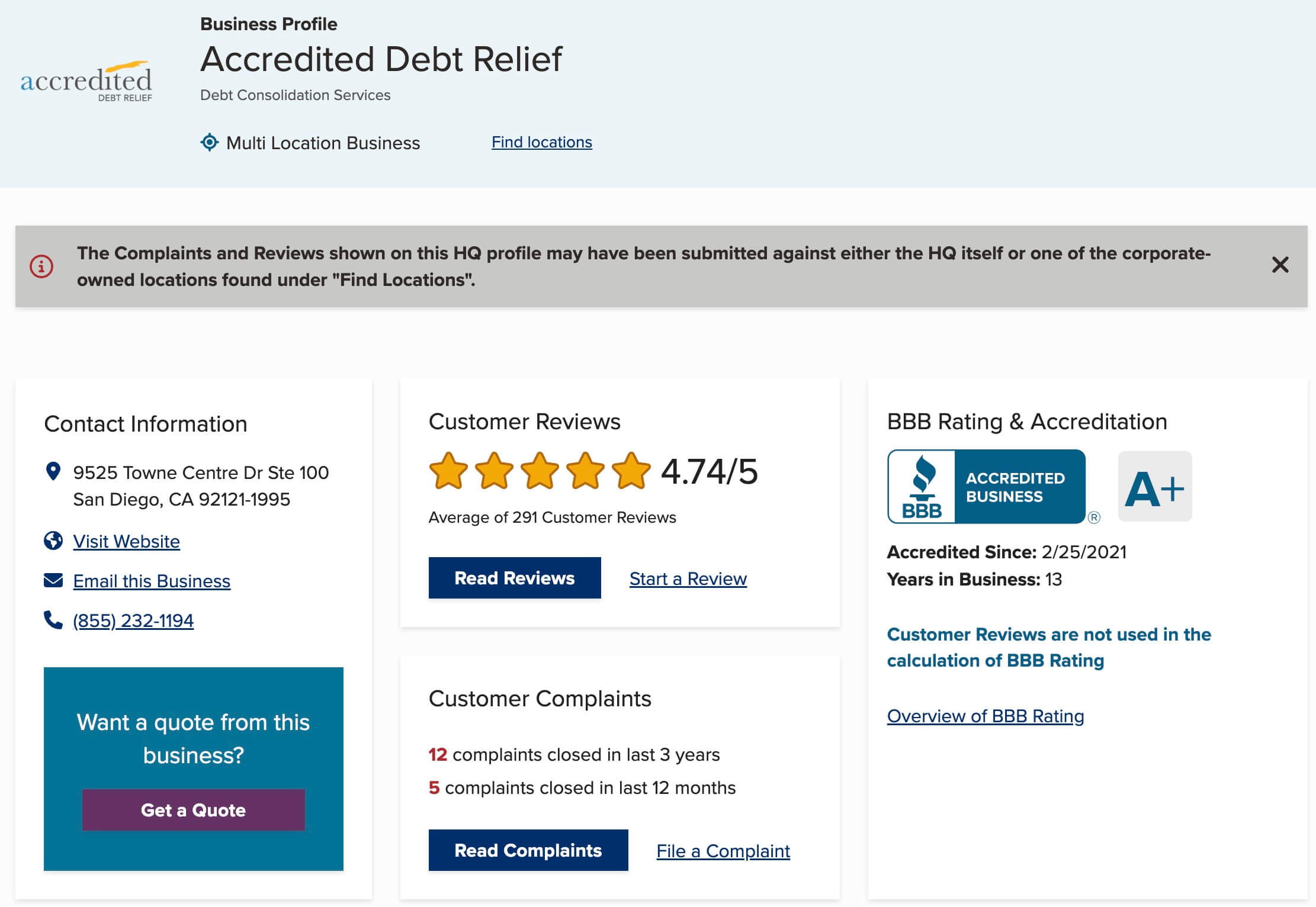 BBB reviews: Accredited Debt Relief 